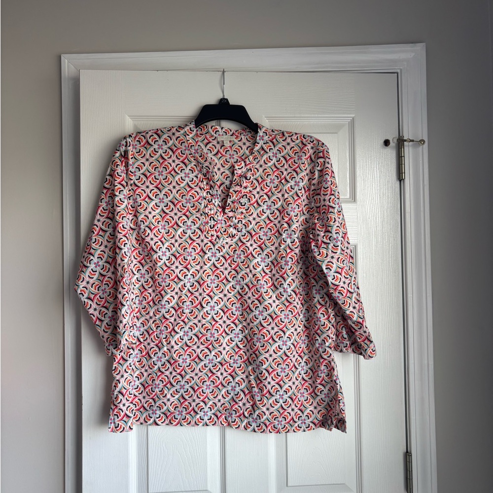 Talbots Red and White Geometric Blouse